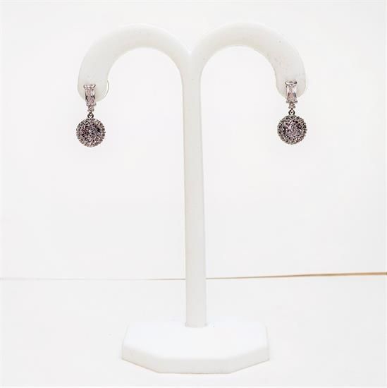 Picture of Clear Baguette Cut Cz With Round Drop Earrings. .8" Long