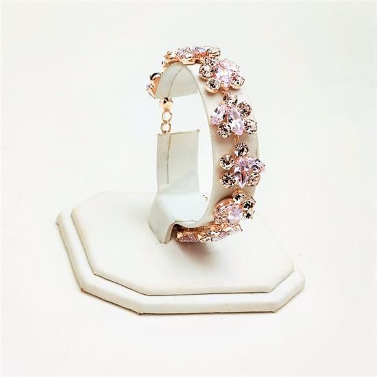 Picture of Qsi Bracelets -,clear & Champagne Cz 'bee' Shaped Cluster Bracelet. Adjustable From 7" To 9.75" Long
