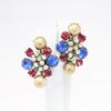Picture of Vintage 1940's Sonia Lee Sterling Sliver, Rhinestone & Faux Pearl Flower Brooch & Earring Set