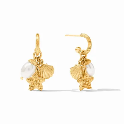 Picture of Julie Vos Sanibel Trio Hoop & Charm Earrings - Starfish, Scallop, & Shell Pearl Charms