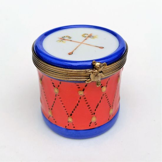 Picture of Rare Retired Snare Drum With Teddy Bear Clasp Limoges Trinket Box