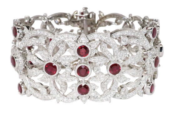 Picture of Vintage 18K White Gold 11.00 CT Diamond & 16.50 CT Ruby Ornate Bracelet
