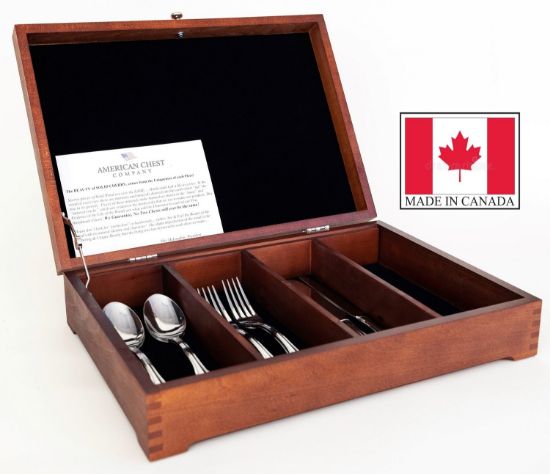 Picture of Antiqued Pine Divided Flatware Storage Chest with 5 separate Compartments