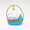 Picture of Limoges Porcelain Pair of White Cats in Blue Basket with Bell Trinket Box