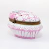 Picture of Retired Limoges Porcelain Rabbits Sleeping in Pink Egg Shaped Bed Trinket Box