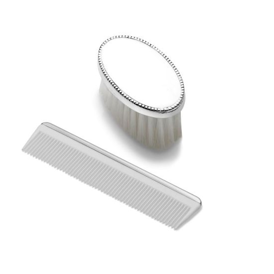 Picture of Empire Sterling Silver Boys Oval Beaded Design Brush & Comb Set