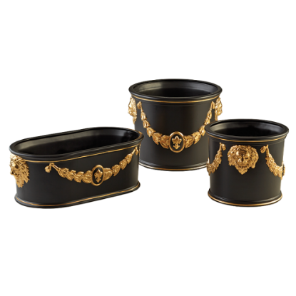 Picture of Mottahedeh 'Tony Duquette Collection' Oval Cachepot in Black & Gold