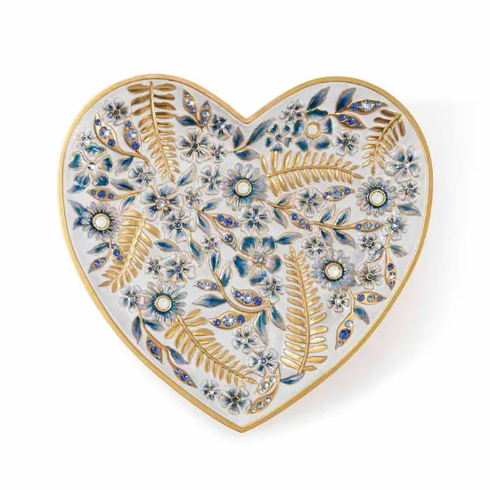 Picture of Jay Strongwater Aria Floral Heart Trinket Tray - Delft Blue