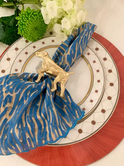 Picture of Set of 4 Blue Zebra Striped Dinner Napkins By Southern Tribute 