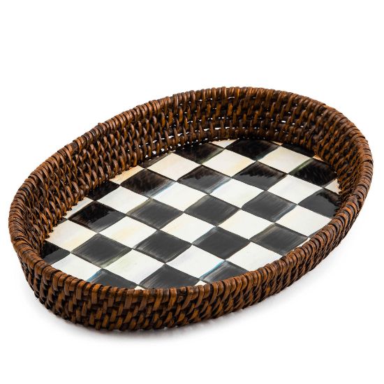Picture of MacKenzie-Childs Courtly Check Rattan & Enamel Small Serving Tray