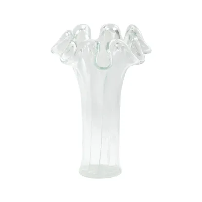 Picture of Vietri Onda Glass Clear Vase With White Lines Short Vase