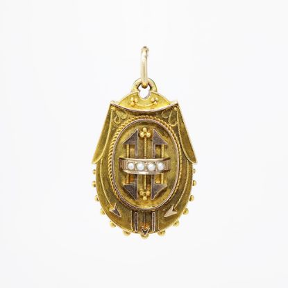 Picture of Antique Victorian 14k Yellow Gold & Seed Pearl Etruscan Revival Locket