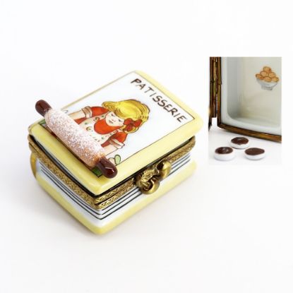 Picture of Limoges Porcelain Patisserie (Pastry) Cook Book & Rolling Pin Trinket Box with Surprise Cookies Inside