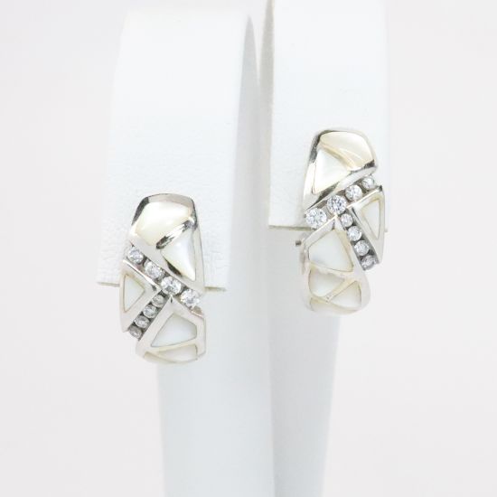 Picture of 14k White Gold Diamond & Mother of Pearl Earrings 