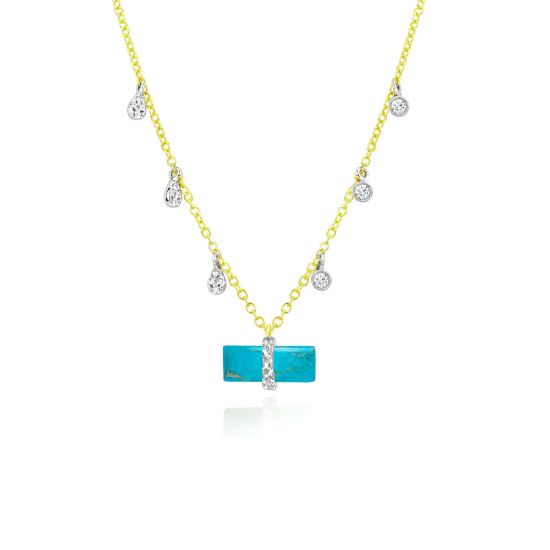 Picture of 14k Two-Tone Gold Turquoise & Diamond Charms Bohemian Necklace