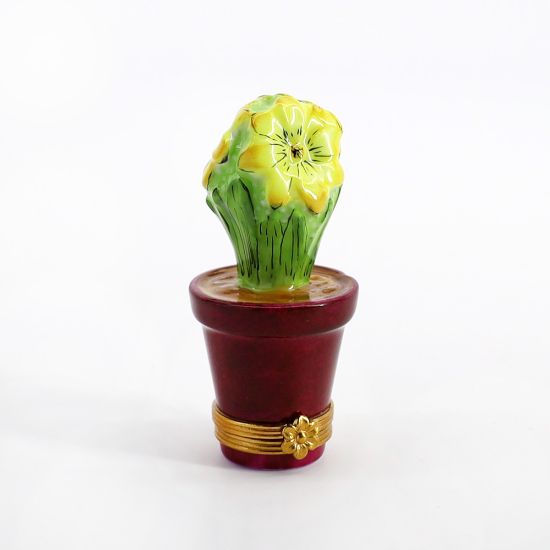 Picture of Limoges Porcelain Yellow Amaryllis Flowers in Purple Pot Trinket Box 