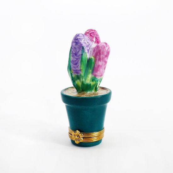 Picture of Limoges Porcelain Potted Pink & Purple Hyacinths Trinket Box
