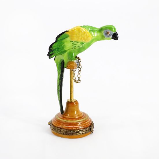 Picture of Limoges Porcelain Green & Yellow Parrot on Perch Trinket Box 